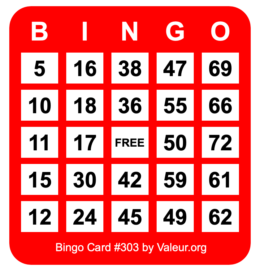 Bingo Card #303 Bingo Card #303