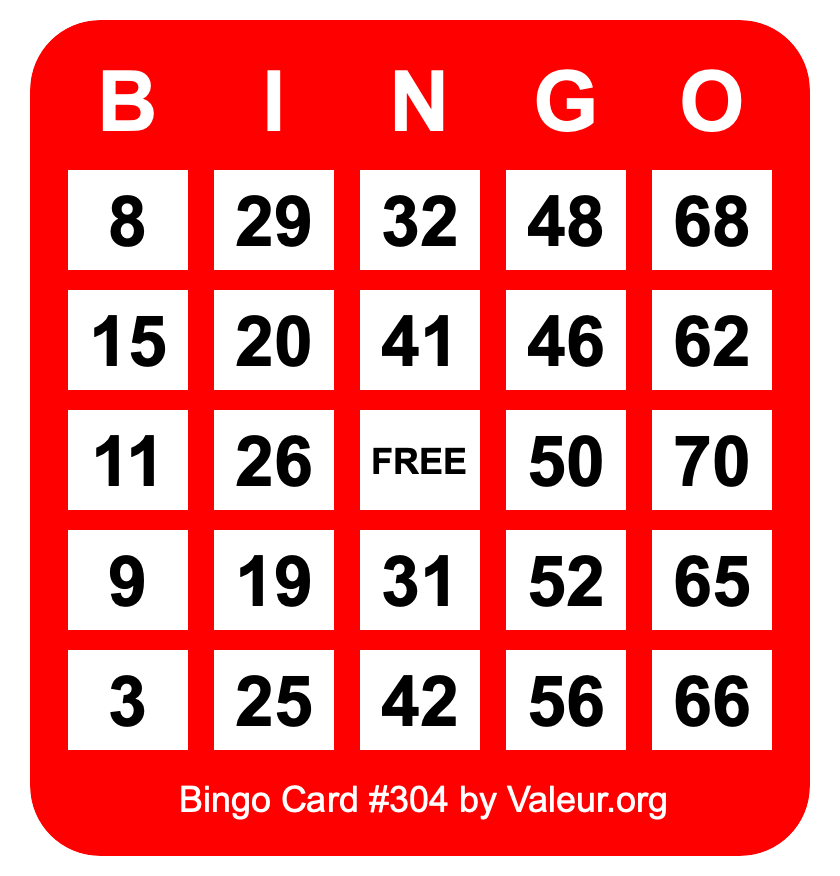 Bingo Card #304 Bingo Card #304