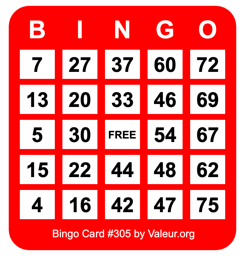 Bingo Card #305 Bingo Card #305