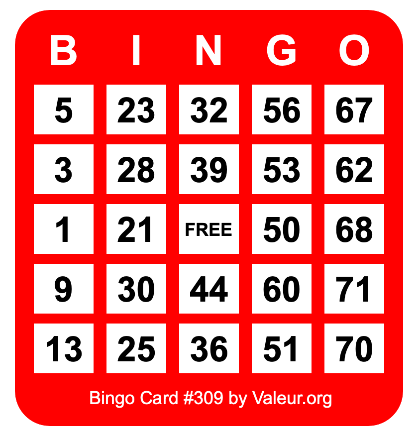 Bingo Card #309 Bingo Card #309