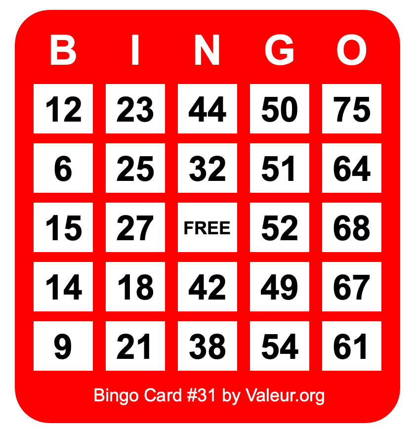 Bingo Card #31