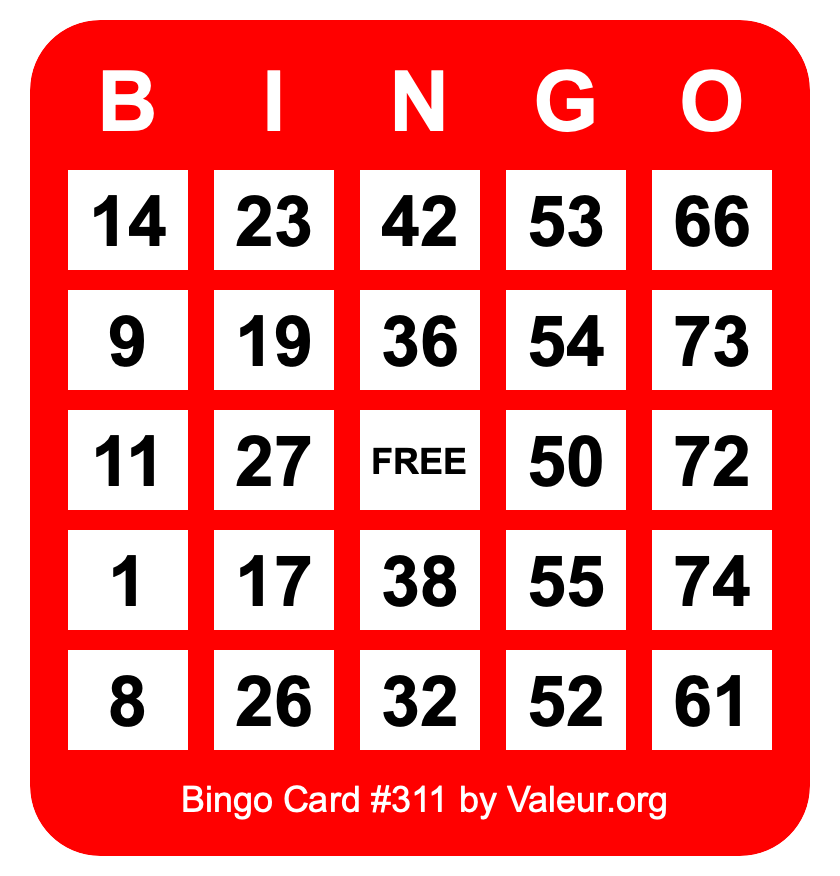 Bingo Card #311 Bingo Card #311