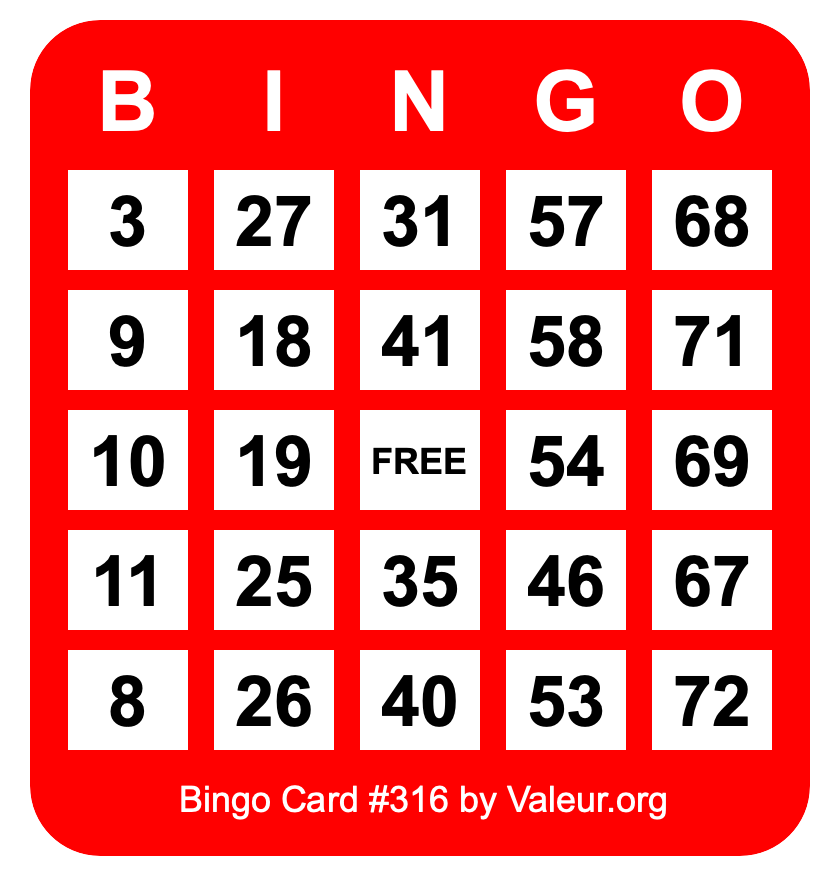Bingo Card #316