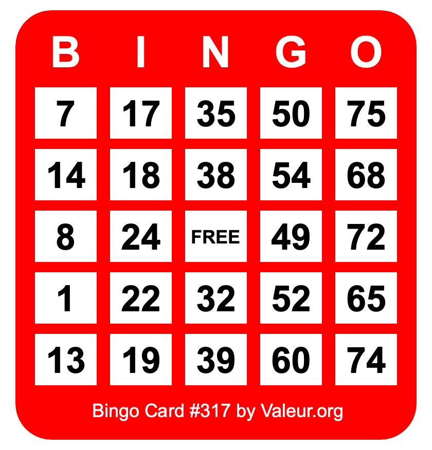Bingo Card #317 Bingo Card #317