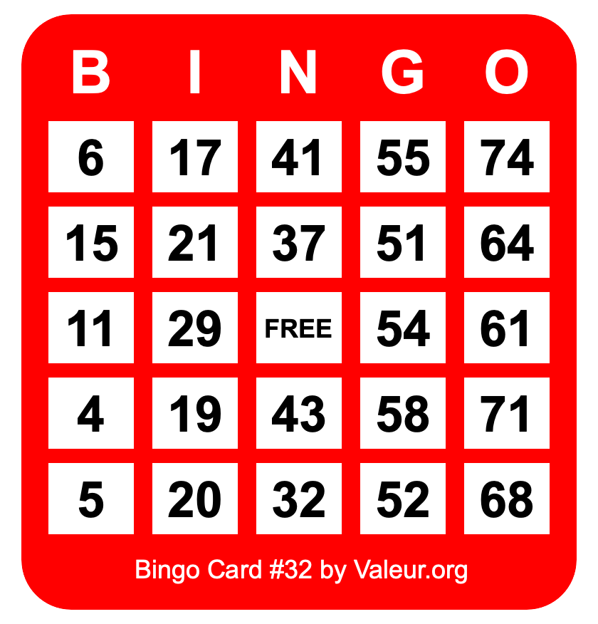 Bingo Card #32 Bingo Card #32