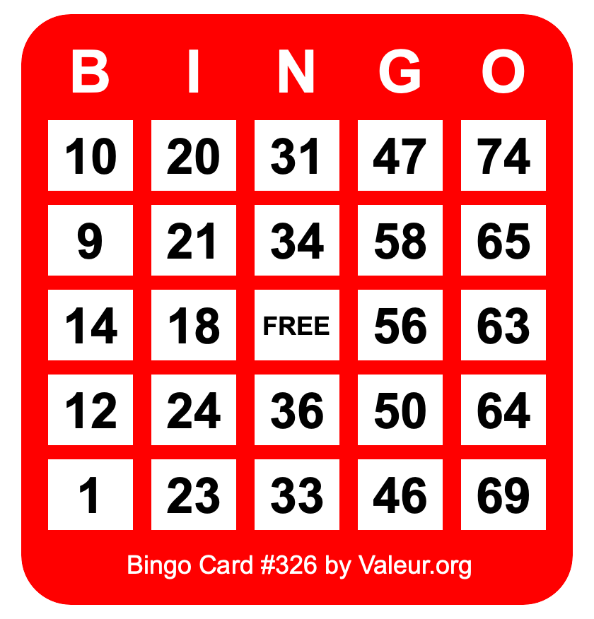 Bingo Card #326 Bingo Card #326