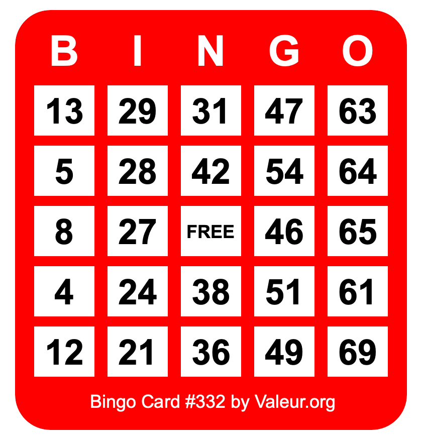 Bingo Card #332 Bingo Card #332