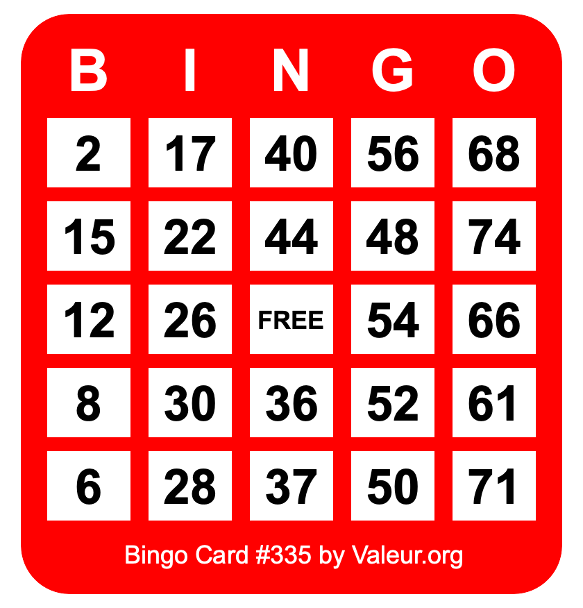 Bingo Card #335 Bingo Card #335