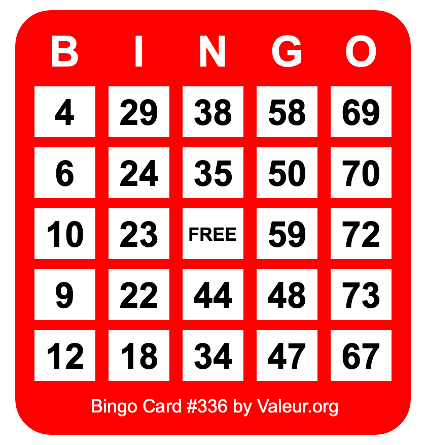 Bingo Card #336 Bingo Card #336