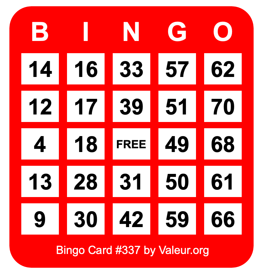 Bingo Card #337 Bingo Card #337