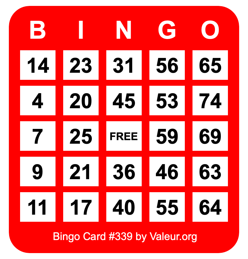 Bingo Card #339 Bingo Card #339