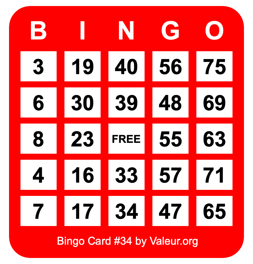Bingo Card #34 Bingo Card #34
