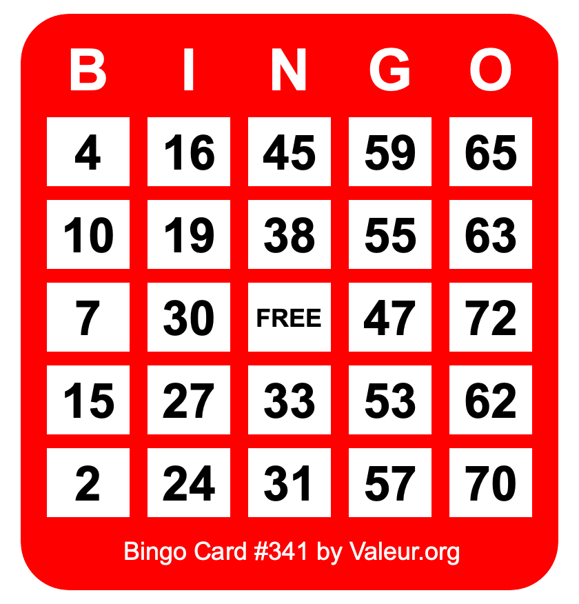 Bingo Card #341 Bingo Card #341