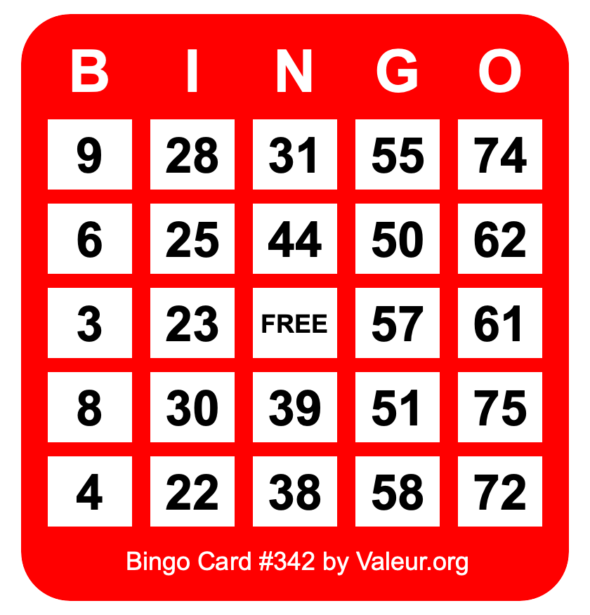Bingo Card #342 Bingo Card #342