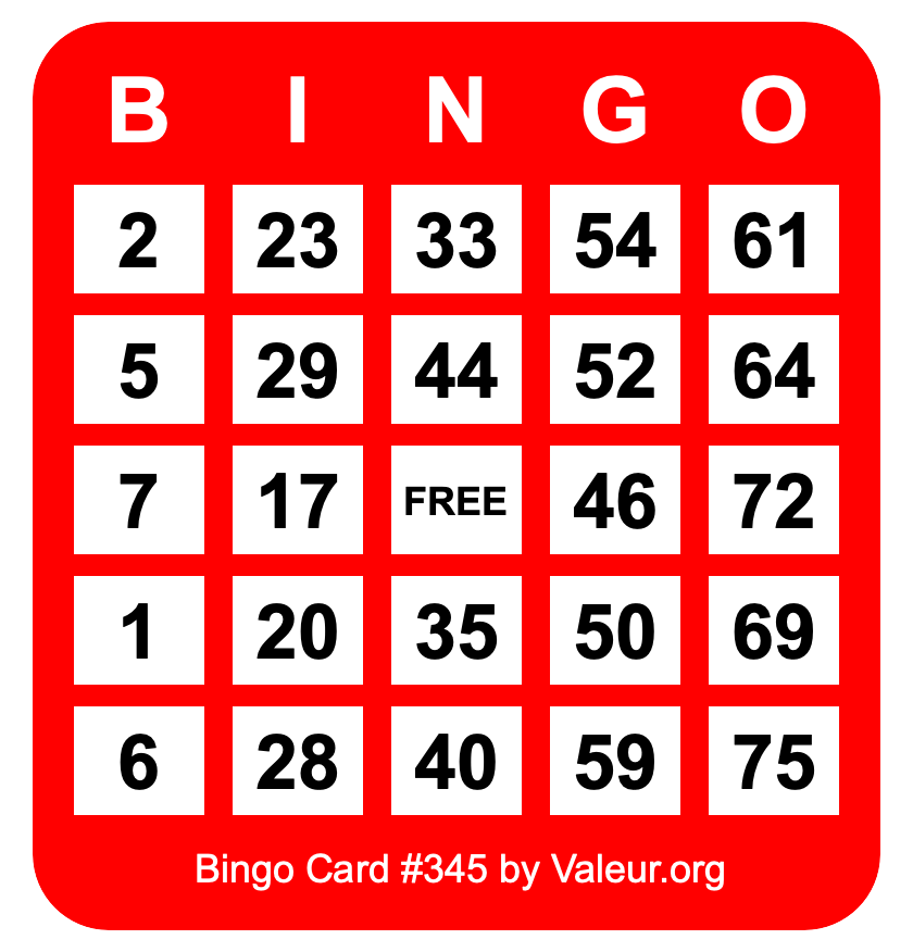 Bingo Card #345