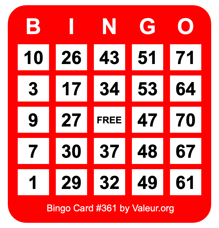 Bingo Card #361