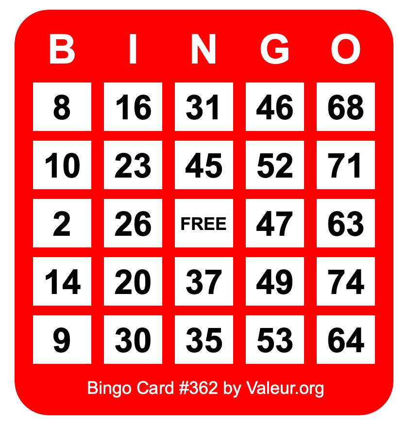 Bingo Card #362