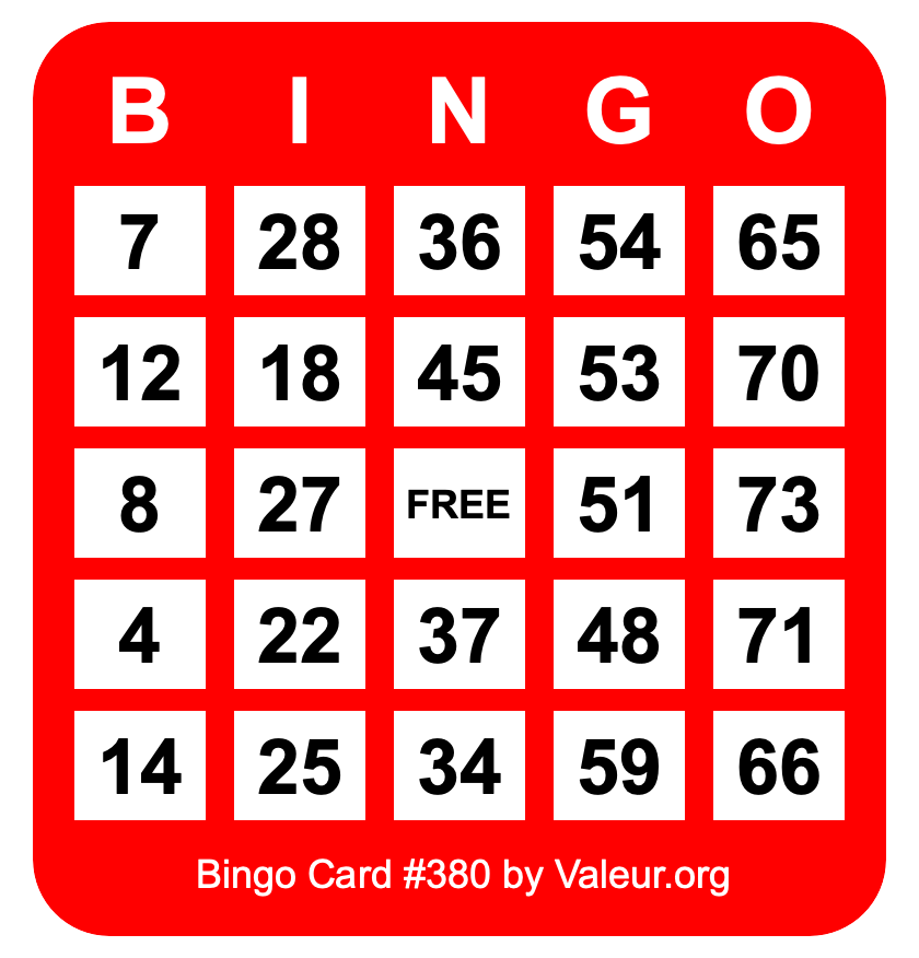 Bingo Card #380