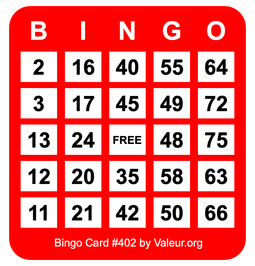 Bingo Card #402