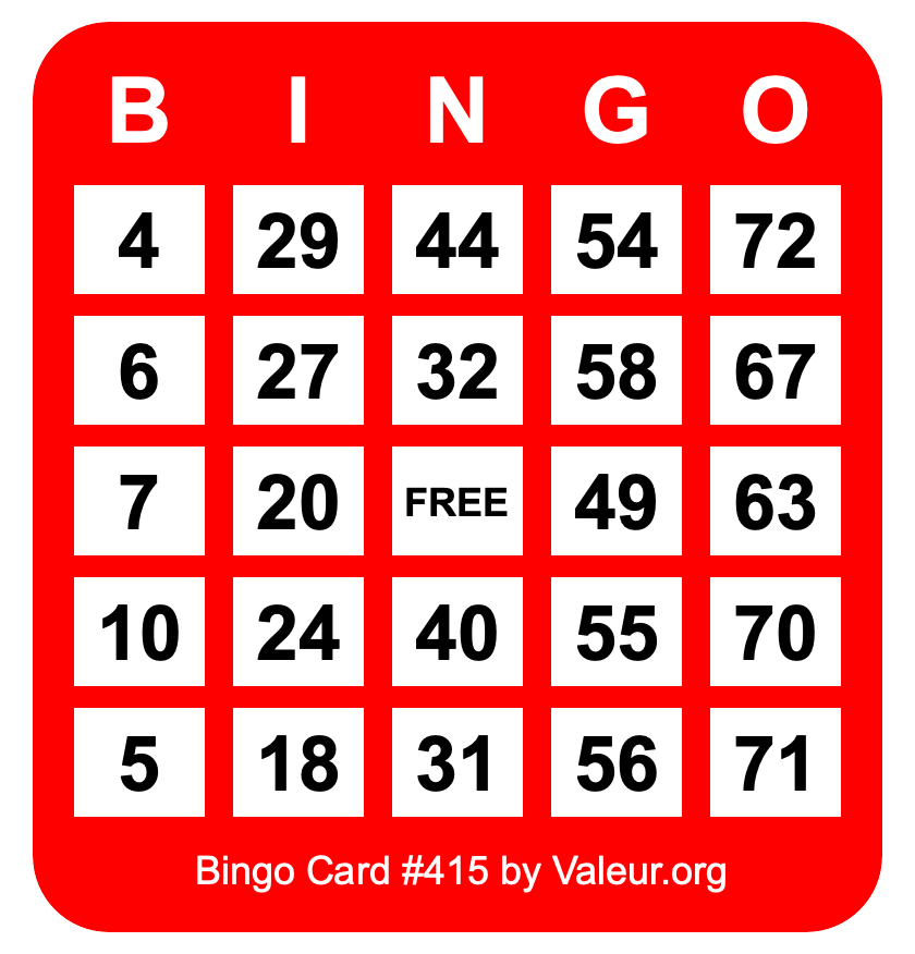Bingo Card #415 Bingo Card #415