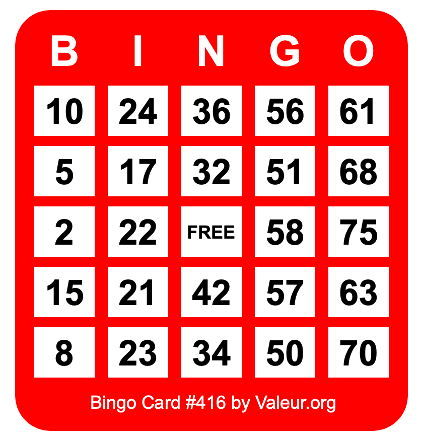 Bingo Card #416 Bingo Card #416