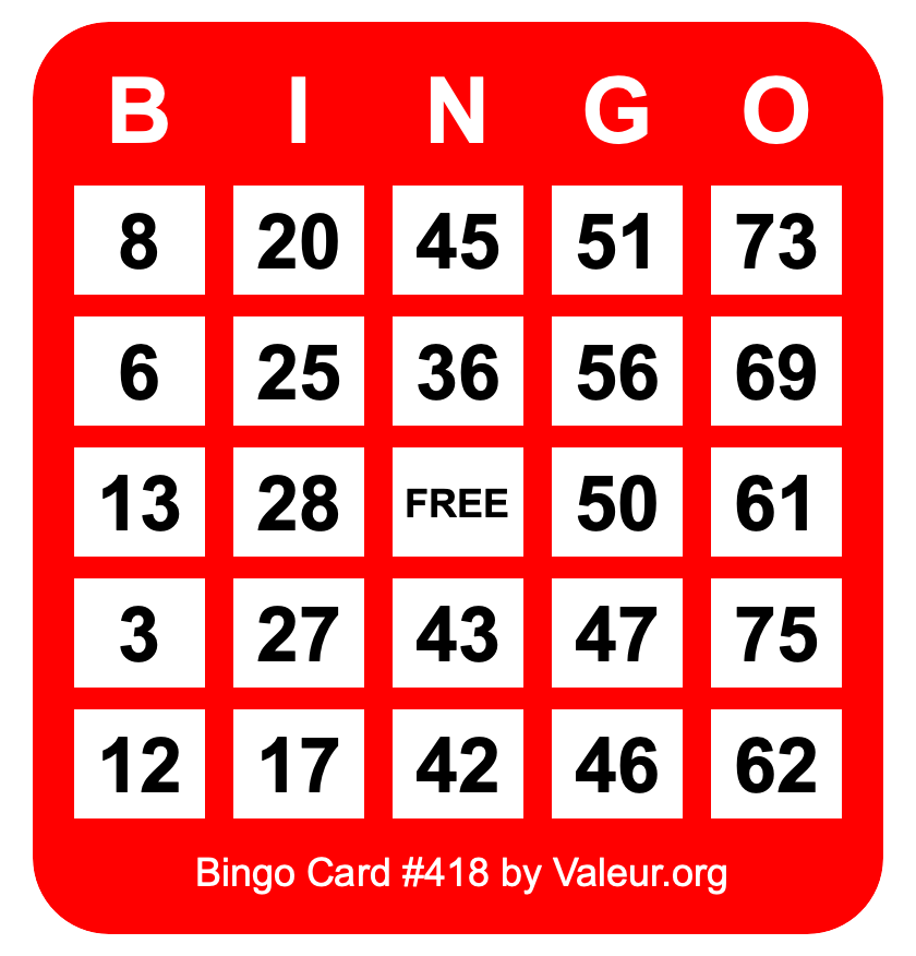 Bingo Card #418 Bingo Card #418