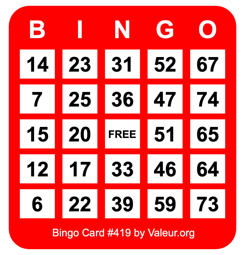 Bingo Card #419 Bingo Card #419
