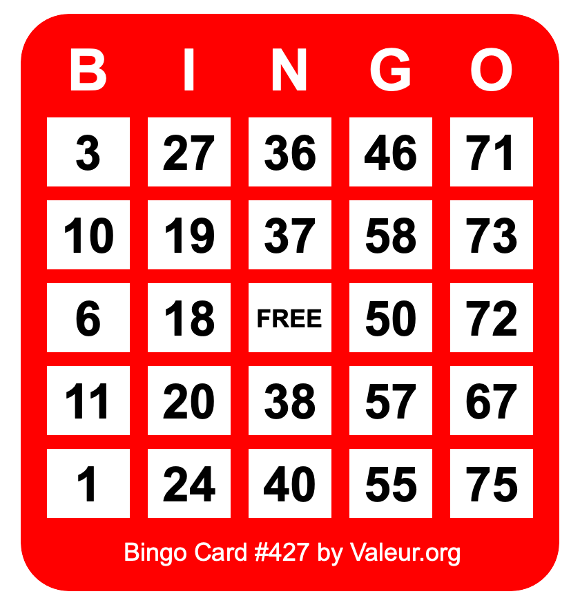 Bingo Card #427 Bingo Card #427