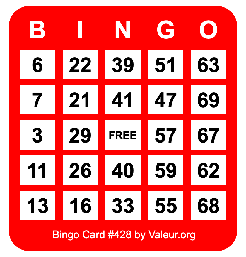 Bingo Card #428 Bingo Card #428