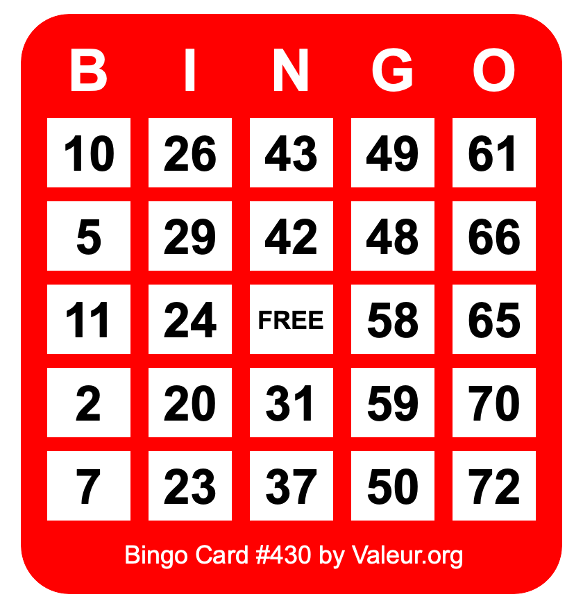Bingo Card #430 Bingo Card #430