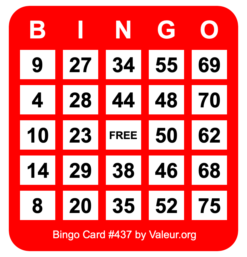 Bingo Card #437 Bingo Card #437