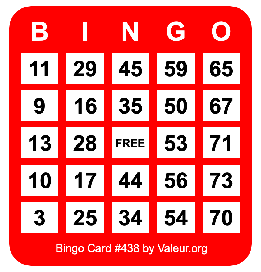 Bingo Card #438 Bingo Card #438