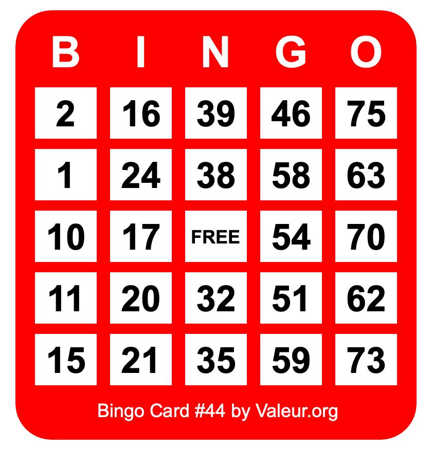 Bingo Card #44 Bingo Card #44