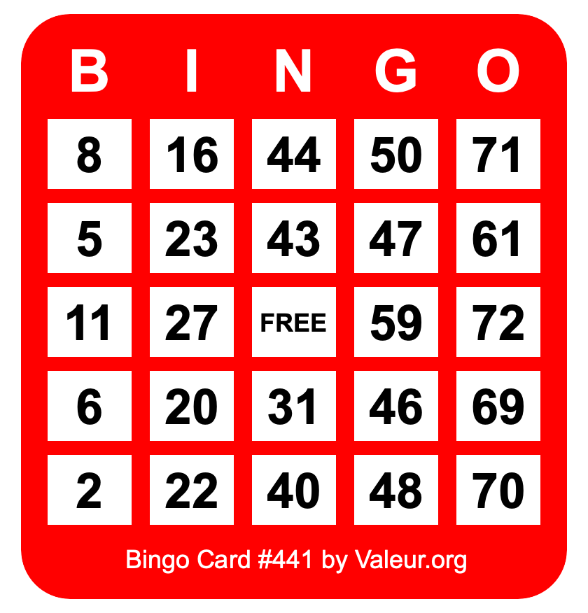 Bingo Card #441 Bingo Card #441