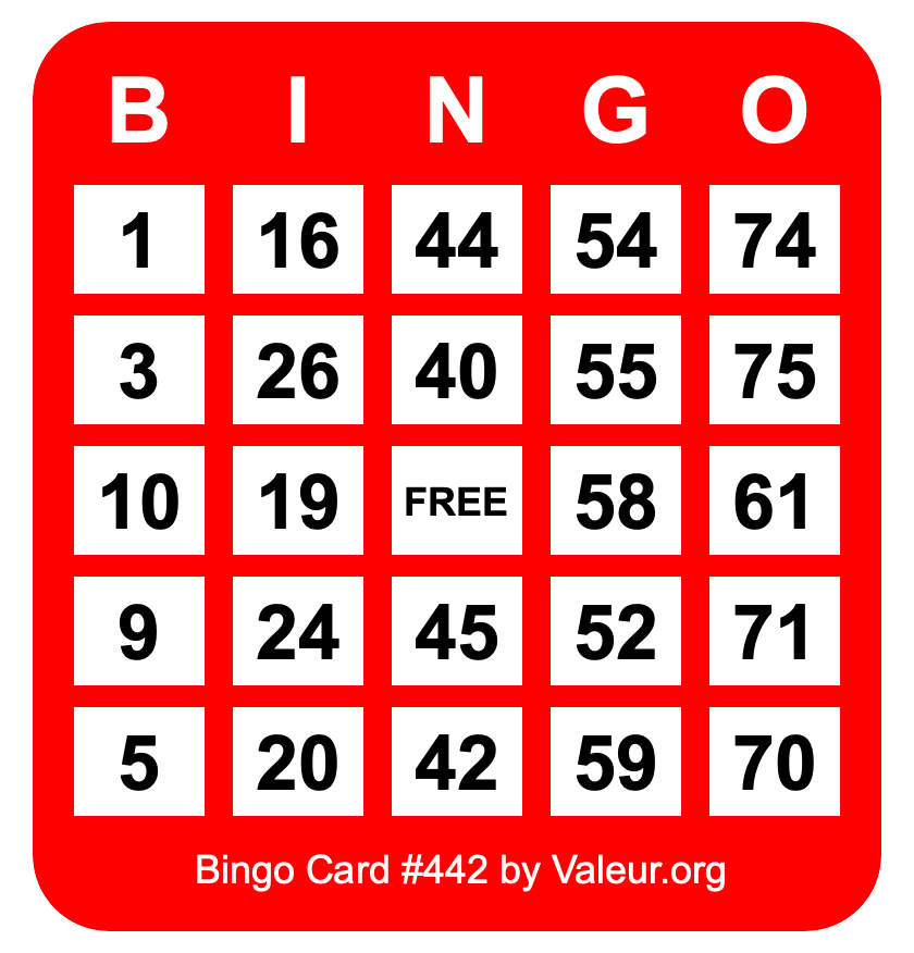 Bingo Card #442 Bingo Card #442