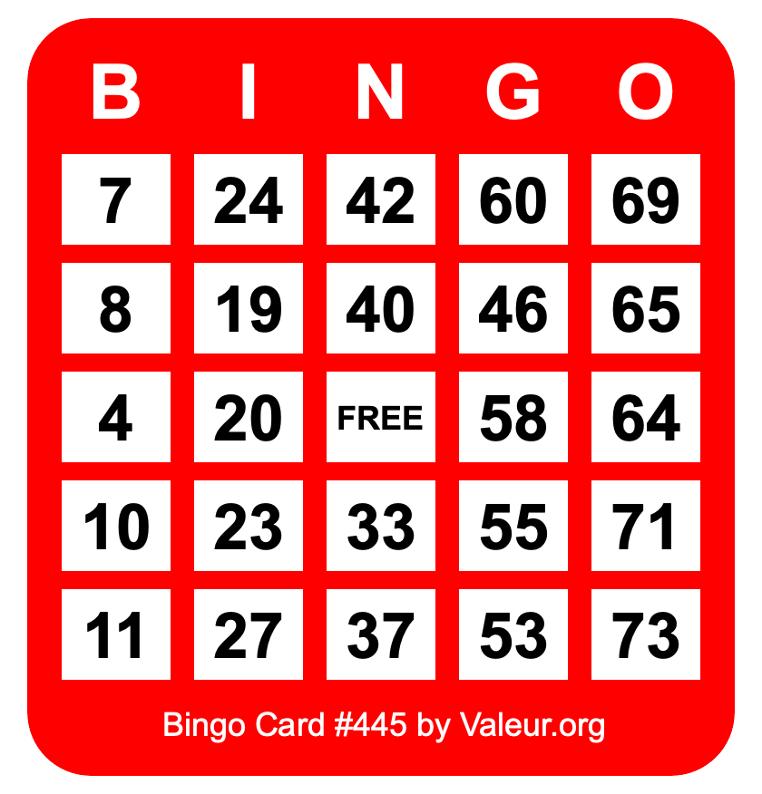 Bingo Card #445 Bingo Card #445