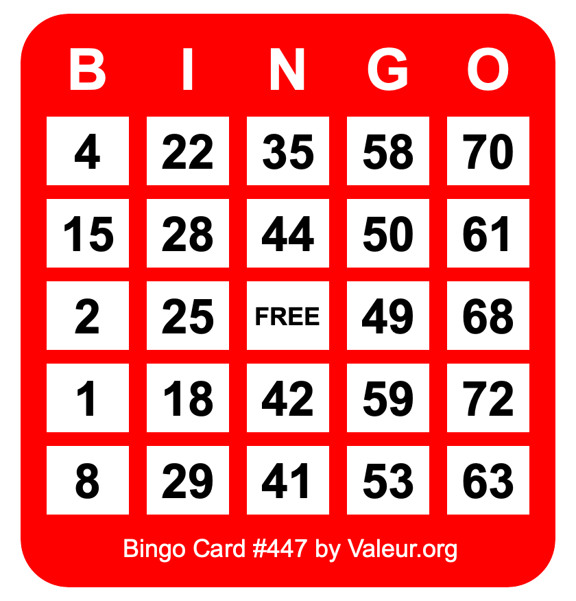 Bingo Card #447 Bingo Card #447