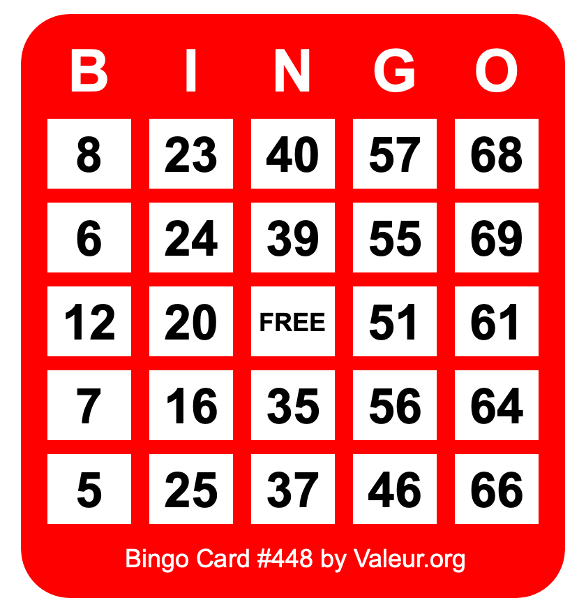 Bingo Card #448 Bingo Card #448