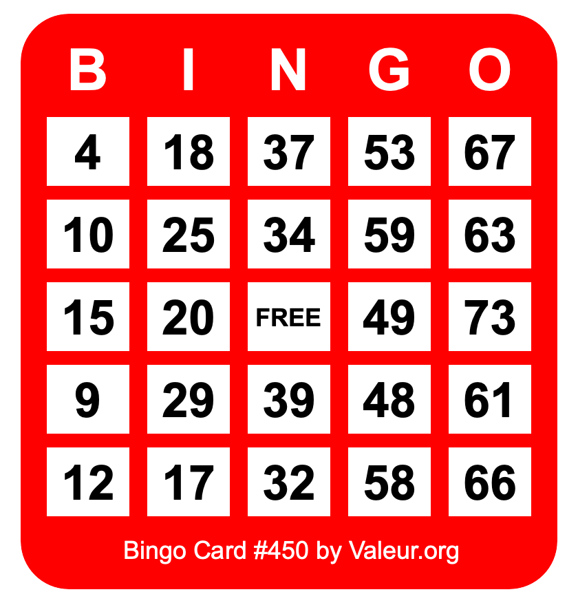 Bingo Card #450 Bingo Card #450