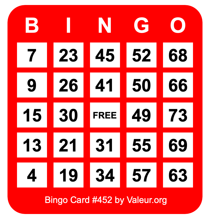 Bingo Card #452 Bingo Card #452