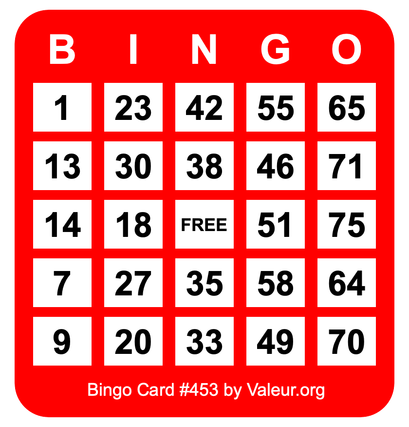 Bingo Card #453 Bingo Card #453