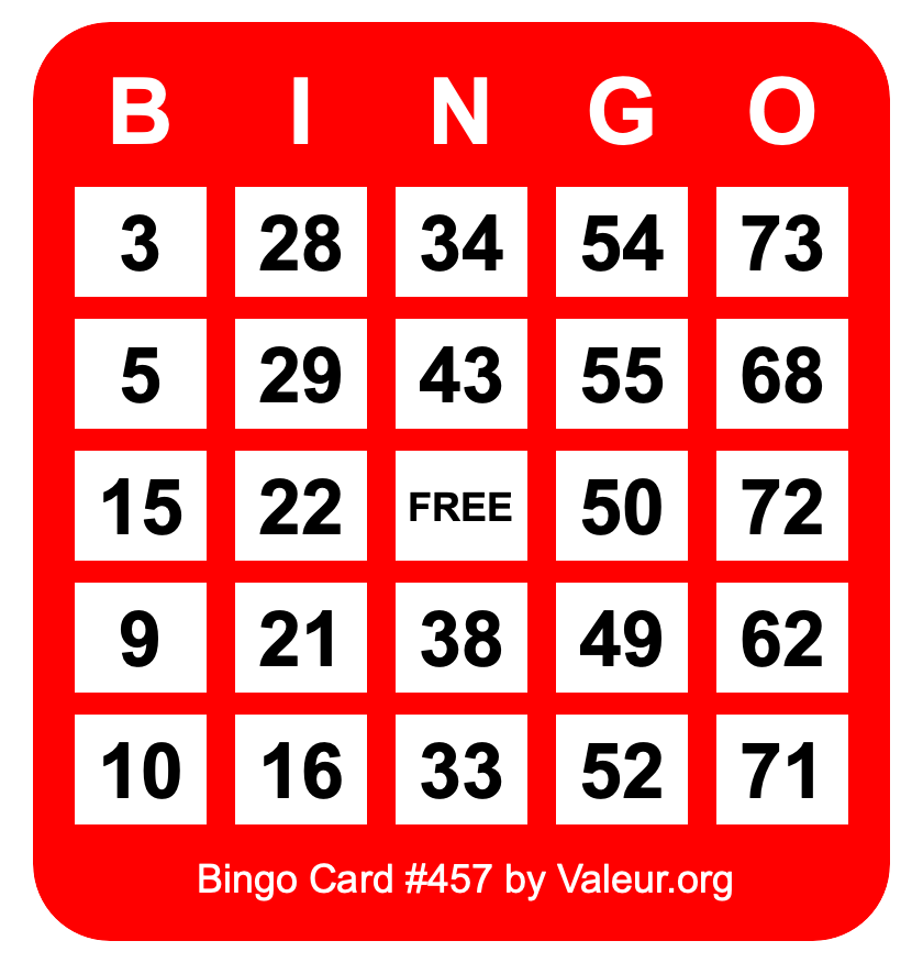 Bingo Card #457 Bingo Card #457