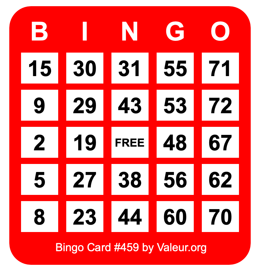 Bingo Card #459 Bingo Card #459