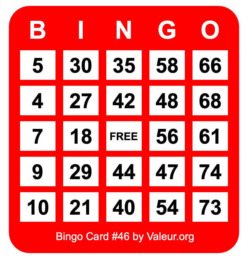Bingo Card #46 Bingo Card #46