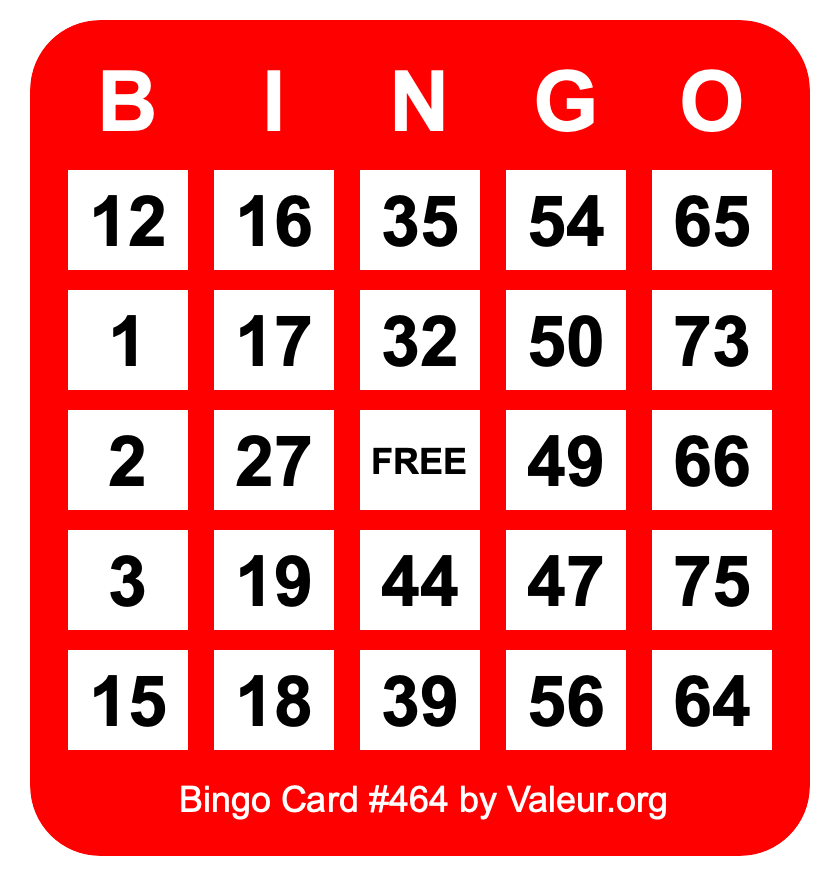 Bingo Card #464 Bingo Card #464