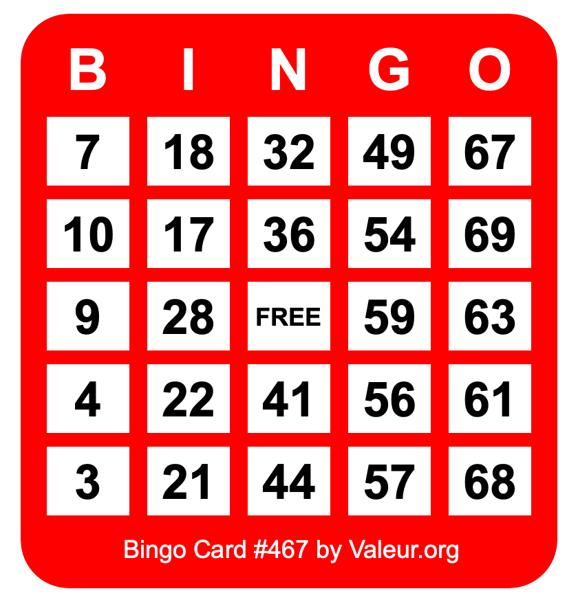Bingo Card #467 Bingo Card #467