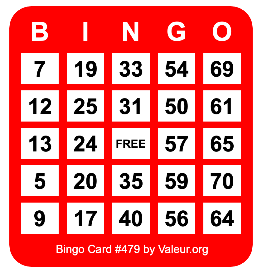 Bingo Card #479 Bingo Card #479