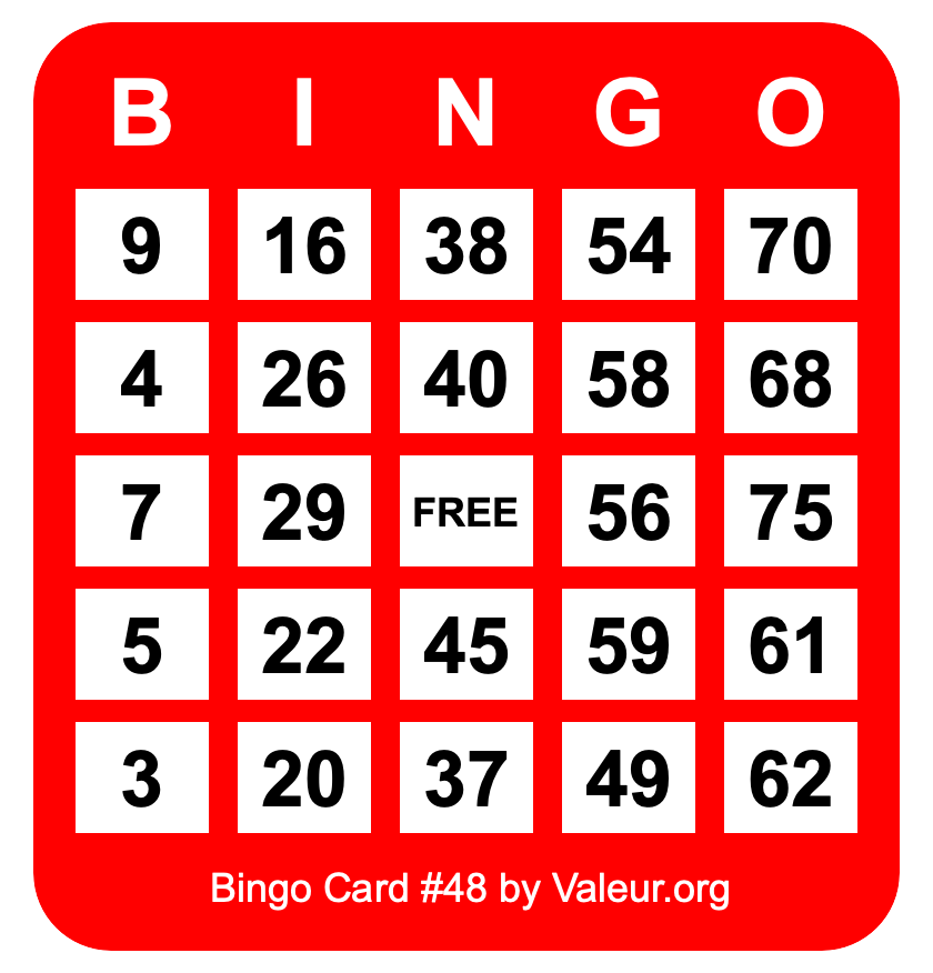Bingo Card #48 Bingo Card #48