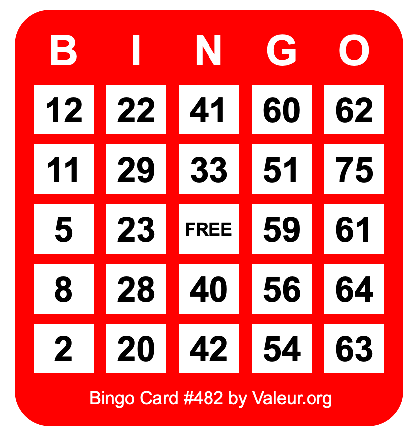 Bingo Card #482 Bingo Card #482