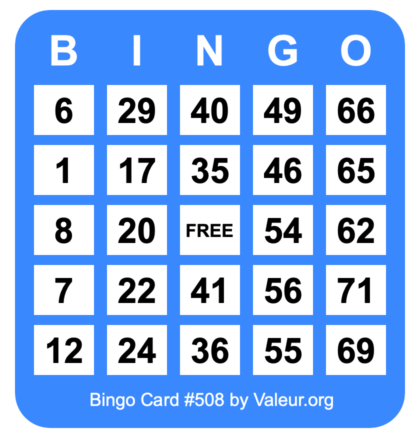 Bingo Card #508 Bingo Card #508